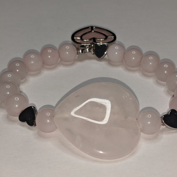 Valentine's day ❤️ hearts rose quartz bracelet for her - Picture 3 of 3